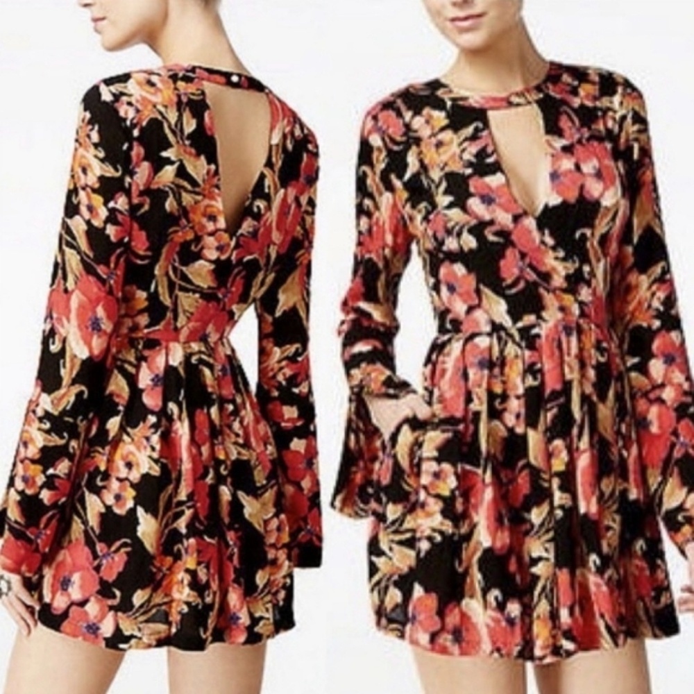 Free People Floral Flowy Mini Dress Sz 4 NWOT